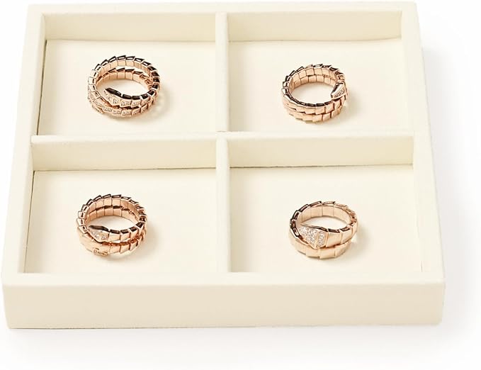 Oirlv Microfiber 4 Grids Stackable Jewelry Display Trays Showcase Jewelry Organizer Storage Trays(Beige)