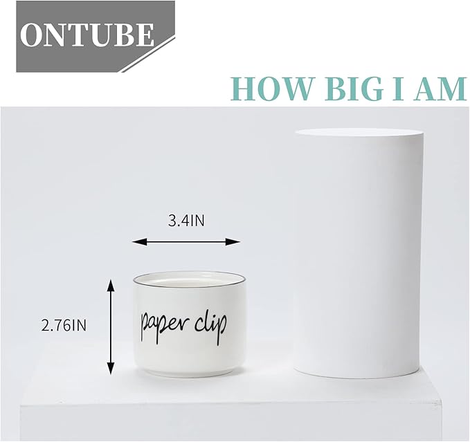ONTUBE Farmhouse Paper Clip Holders,Ceramic Binder Clip Dispenser Organizer for Desk ,Cute Office Push Pins Holder (White)