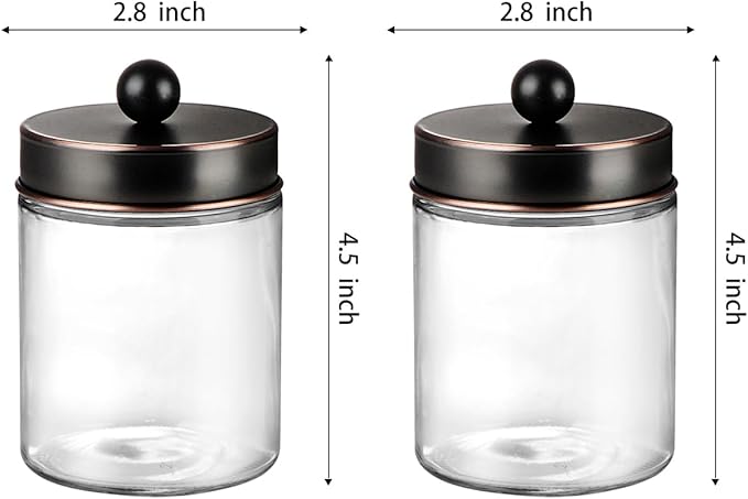 Amolliar 6 Pack Apothecary Jars Bathroom Vanity Organizer- Rustic Farmhouse Decor Storage Canister with Stainless Steel Lids- Qtip Dispenser Holder for Q-Tips,Cotton Swabs,Rounds,Ball,Flossers