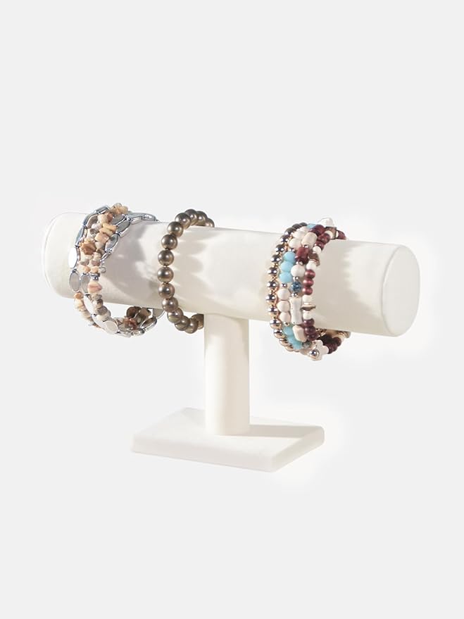 T-Bar Bracelet Holder Stand, Bracelet Jewelry Organizer Stand, Bangle Bracelet Watch Display for Selling, Scrunchie Hair Ties Jewelry Storage Rack for Women (1 tier beige)