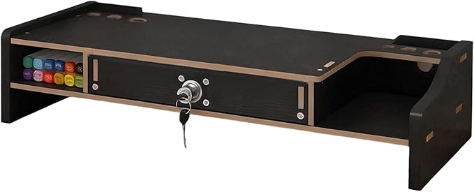 Monitor Stand Riser - Desktop Organizer with Practical Drawer, Wood Riser for Laptop Printer PC, Multi-Functional Shelf with Sturdy Build, Desk Accessory for Home Dorm Apartment, 19.21 Inch