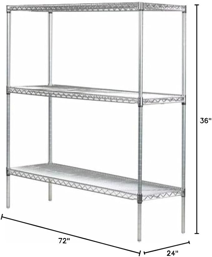 Omega 24" Deep x 72" Wide x 36" High 3 Tier Chrome Starter Shelving Unit