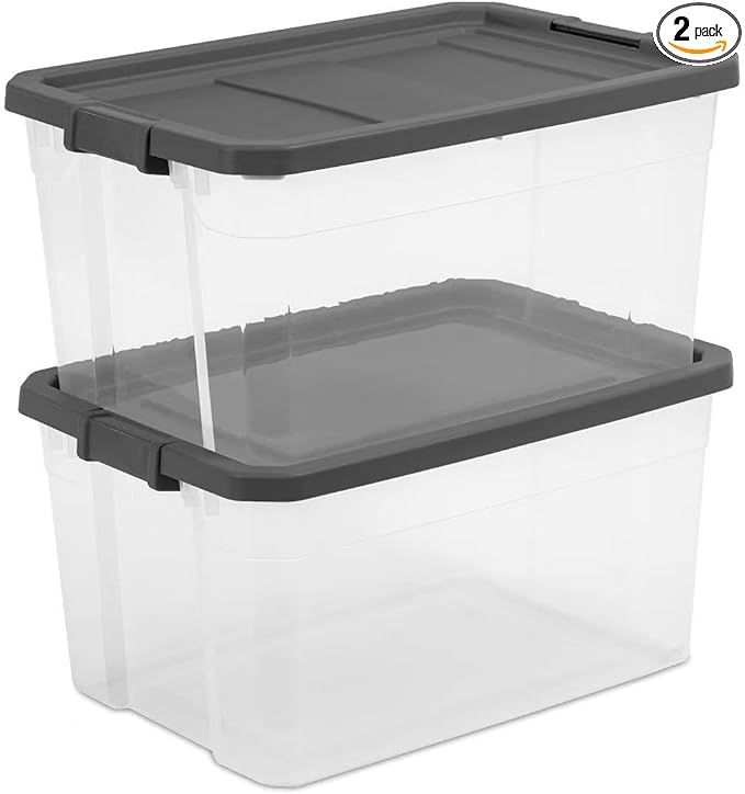 (2 Pack) 76 Quart Durable Clear Plastic Storage Bins, Storage Container with Latch Lid Dark Gray Suitable for Office,Hoilday Decor,Garage Organization.