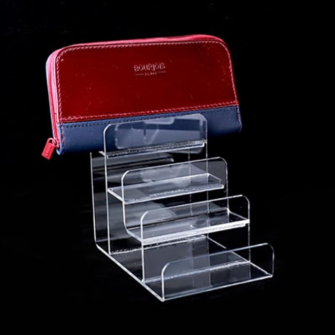 Acrylic Wallet Display Stand Purse Handbag Organizer, Clear Jewelry Riser Display Stand Purse Display Rack, Acrylic Display Shelf for Cosmetic Perfume Jewelry Sunglasses Handbag (4 Tier)