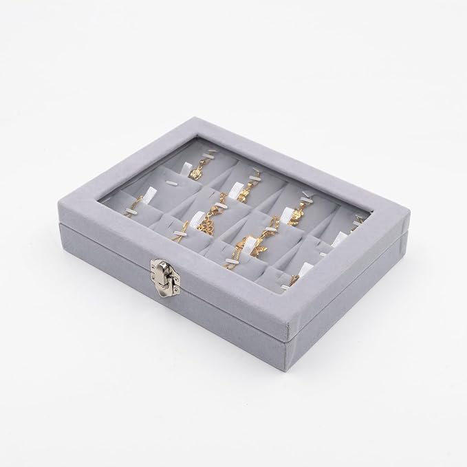 Jewelry Box Necklace Organizer Tray, Grey Necklace Display Case for Storage Jewelry Small Necklaces Display Stand 12 Slot Pendant Holder for Women
