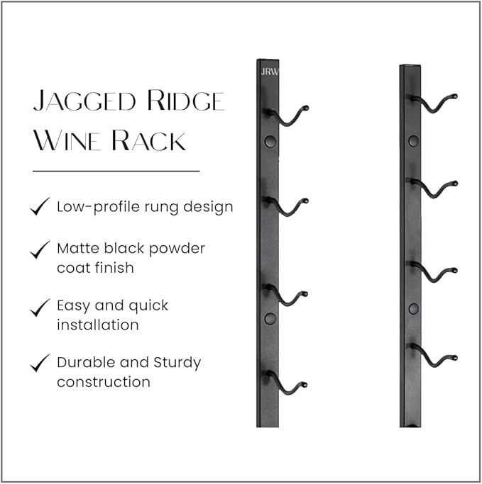 Jagged Ridge Wine Rooms - Premium Wall Mounted Metal Wine Rack - 12 Wine Bottles Holder - Modern Wine Rack, Matte Black - Space Saving for Home, Kitchen, Bar - Designed in Canada by Wine Enthusiasts