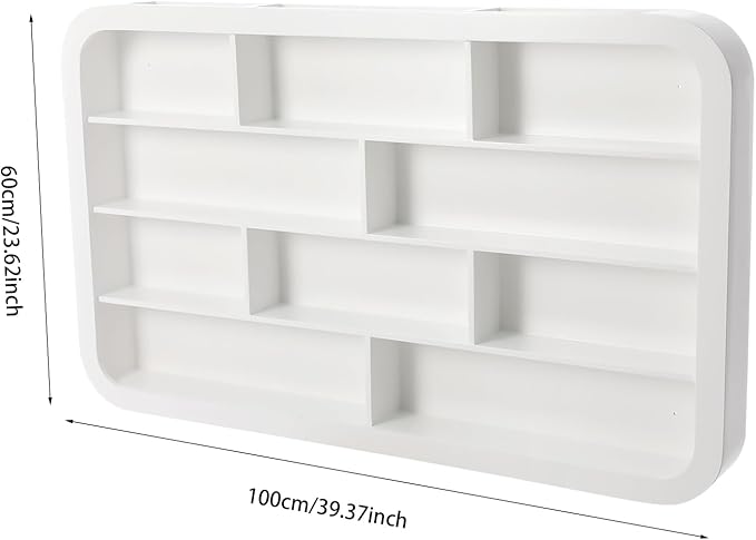 Hanging Nail Polish Display Rack, 4-Tier Wall Mount Nail Polish Organizer with 10 Compartment, Display Stand Shelf for Small Cosmetics (White)