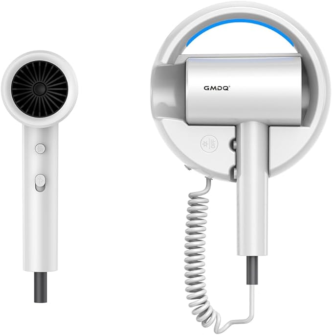 Hotel Wall Mount Hair Dryer for Bathroom with Night Light, 110V, Quiet, Overheat Protection, Negative Ion Technology