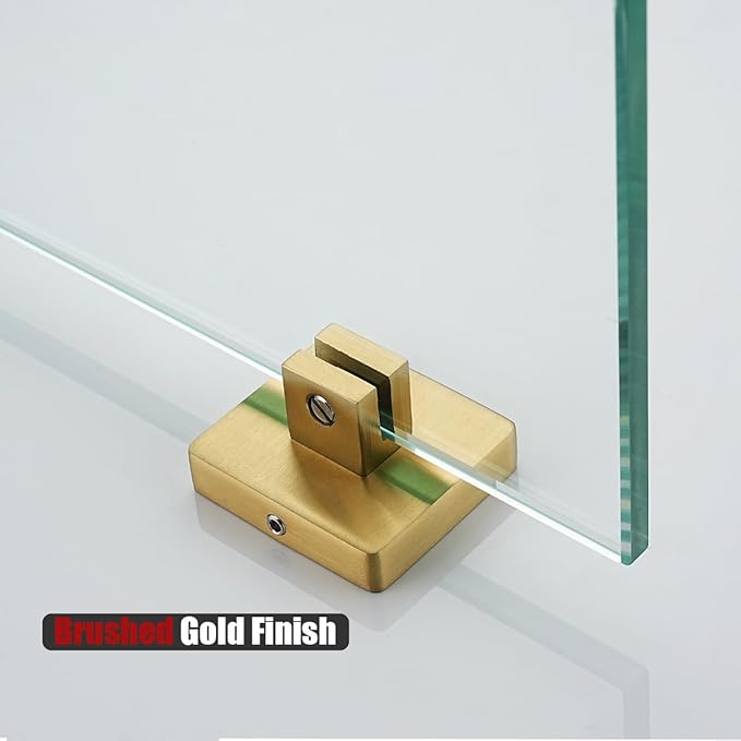 JQK Corner Glass Shelf, Brushed Gold Bathroom 304 Stainless Steel Shower Triangle Floating Wall Shelf, 10 x 10 Tempered Glass, 2 Pack TGS290L10-BG-P2