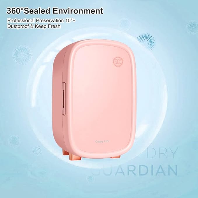 Skincare Fridge 12 Liter, Beauty Fridge for Comestic Storage, 10°C/50°F + Intelligent Constant Temperature Control Mini Compact Pink Cosmetics Refrigerator for Makeup Lipstick