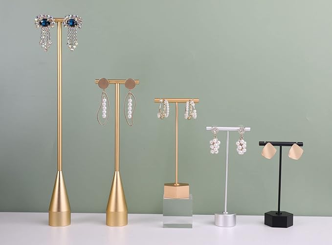 GemeShou Gold Earring Display Stand for selling, Stable Jewelry Earring Holder, Metal ear hanger photography props【Gold-Cone Base Height 7.9"】