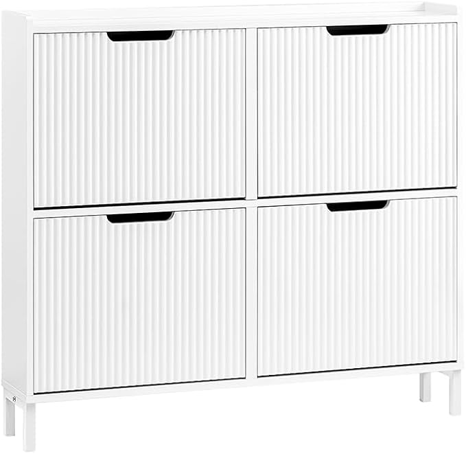 SoBuy Shoe Cabinet 4 Drawers, Narrow Shoe Storage Organizer for Entryway, Thin Free Standing Shoe Rack Porch Front Door, White FSR177-L-W