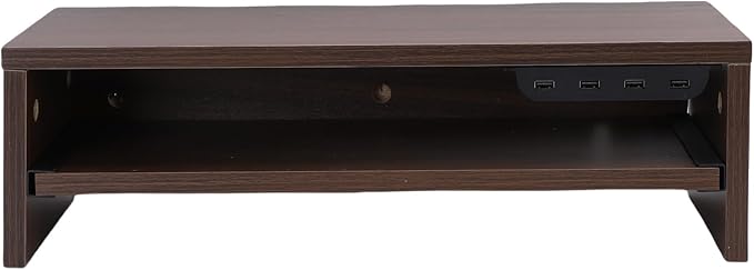 BAFOVY Desktop Monitor Stand Riser with USB Hub and Drawer, 20-Inch Wooden Desk Organizer for Laptop and Computer Screens, 15cm Height Adjustable Solution (Walnut Brown)