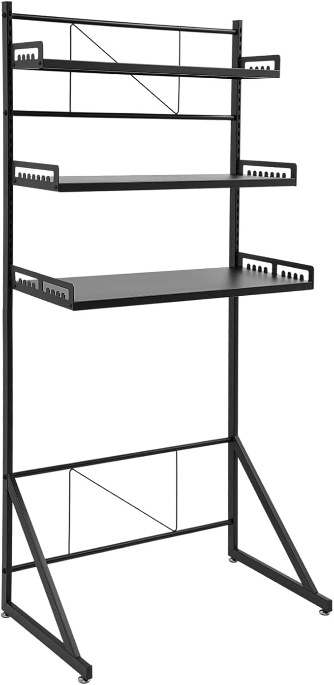 Over Washer and Dryer Storage Shelves, 3-Tier Washing Machine Organizer Rack with Height Adjustable Shelf for Laundry Room Garage Bathroom, W27.2*D15.8*H63.4in, Black