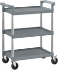 Gray Utility/Bussing Cart with Three Shelves - 32" x 16"