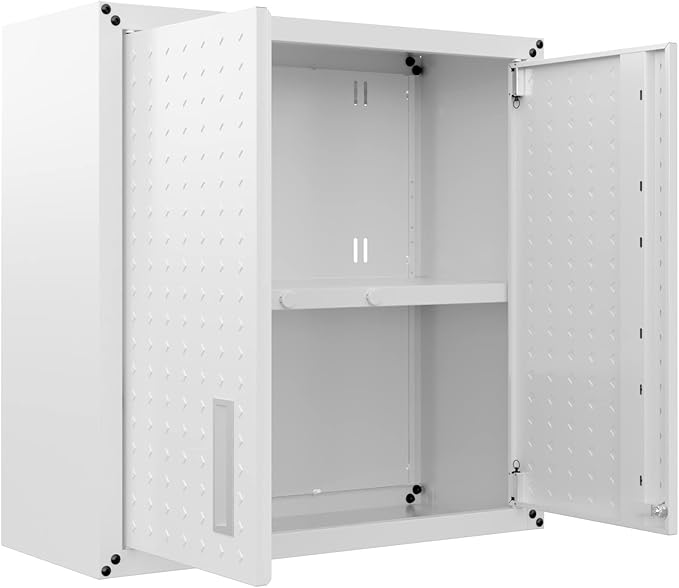 Manhattan Comfort Fortress 30" Floating Textured Metal Garage Cabinet with Adjustable Shelves, Set of 1, White