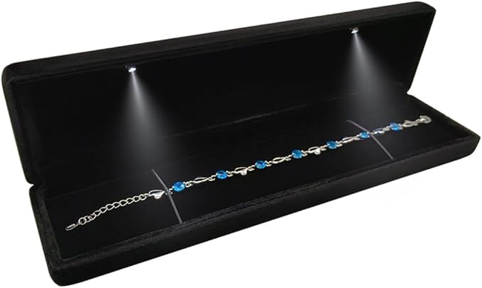 GBYAN Velvet Chain Necklace Box with LED Light, Long Bracelet Storage Case, Jewelry Display Gift Box for Engagement, Anniversary,Wedding and Birthday,Black