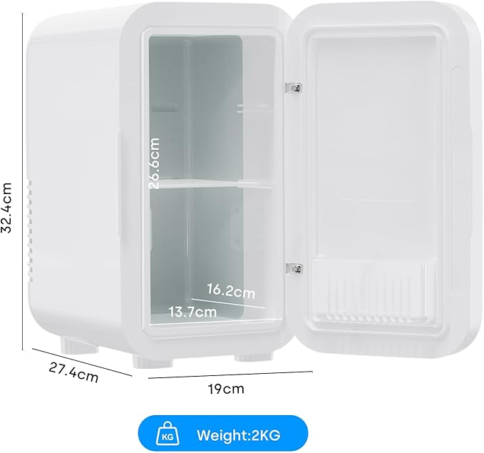 Enventor Mini Refrigerator, 6L/ 8 Can Compact Skincare Fridge AC+DC Power Cooler & Warmer Small Refrigerator for Bedroom, Skincare, Makeup, Cosmetics, Car, Office (White)