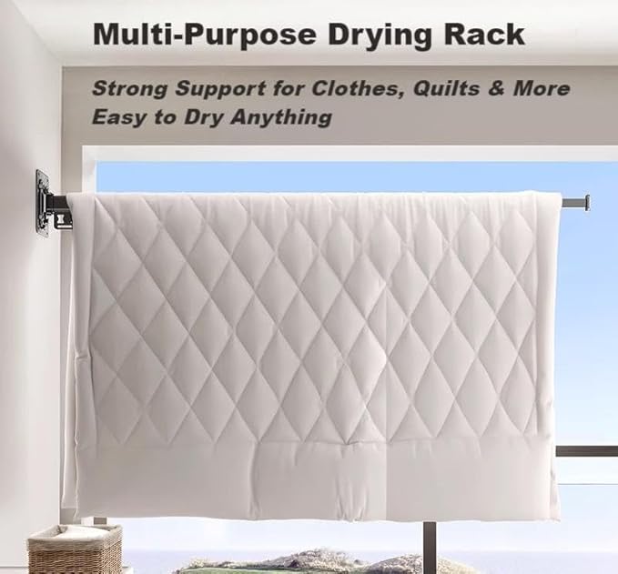 Clothes Drying Rack Wall-Mounted, 3-Fold Retractable Clothes Hanger with Windproof Holes & Detachable Design, Sturdy Foldable Laundry Rack for Balcony, Bathroom Use (Cream White)