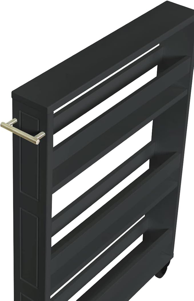 MUSEHOMEINC Compact Space Kitchen Pantry,3-Tier Kitchen Removable Storage Cart, Slim Slide Out Rolling Pantry Shelf for Narrow Spaces（Black）
