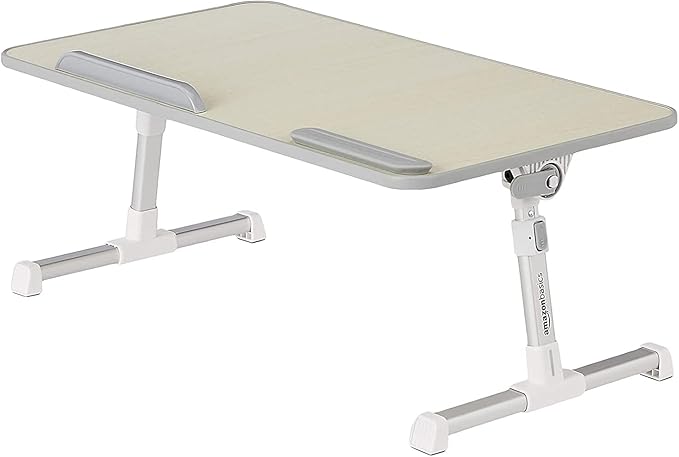 Amazon Basics Adjustable Tray Table Lap Desk Fits up to 17-Inch Laptop, Medium, 12"x20", Cream