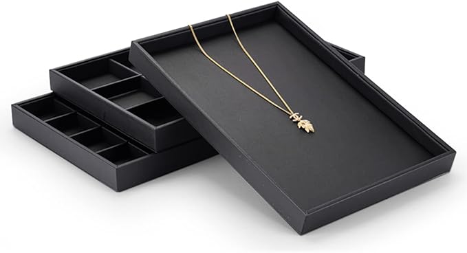 Black PU Leather Jewelry Display Flat Tray Ring Necklace Watch Organizer Display Tray (1 grid)