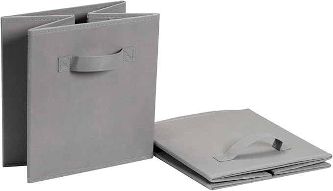 Amazon Basics Collapsible Fabric Storage Cube Bins Organizer with Handles, Sturdy, Gray, 13-x-13-x-13-inch, Pack of 6