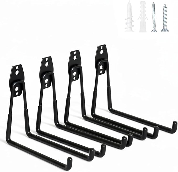 WMK 7.3'' Heavy Duty Garage Hooks, 4 Pack Wall Mount Garage Storage Hooks for Hanging Bike, Ladder, Tools - 100LB Load Capacity, Triple-Welded, PVC Coated (Black)