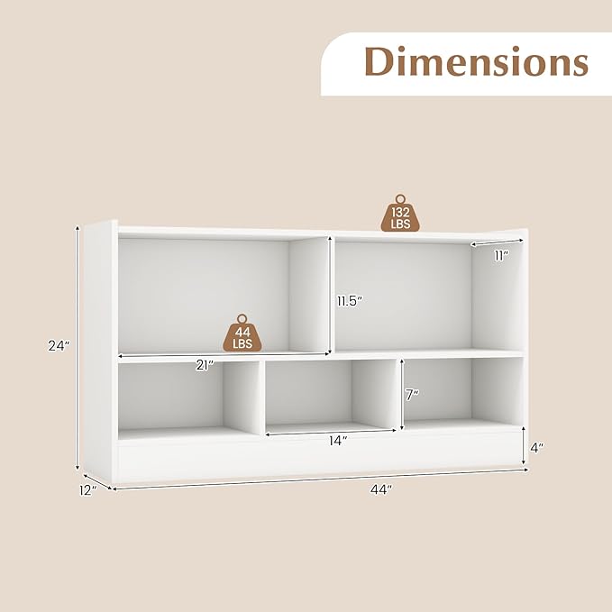 Giantex 5-Cube Bookcase, Freestanding 3-Tier Bookshelf with Spacious Top & Raised Base, Modern Display Storage Organizer, Multipurpose Book Shelf for Living Room, Bedroom, Playroom (White)