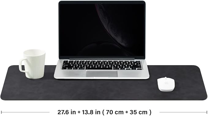 Distressed Leather Desk Mat - Non-Slip PU Desk Pad for Office and Home - Desk Organization and Accessories - Ideal for Large Mouse Pad and Desk Mats on Top of Desks(Charcoal Black,27.6"x 13.8")