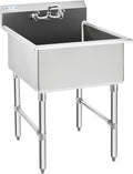 HALLY Commercial Stainless Steel Sink 1 Compartment NSF Prep & Utility Sink with 8" Faucet 24" L x 24" W x 12" D Bowl for Bar, Restaurant, Kitchen, Hotel and Home