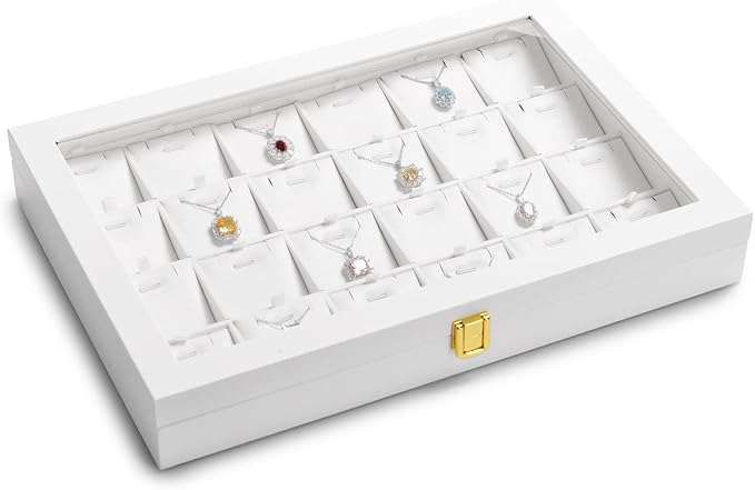 Oirlv White Jewelry Organizer Box with Acrylic Lid Ring Display Storage Case Jewelry Box for Women