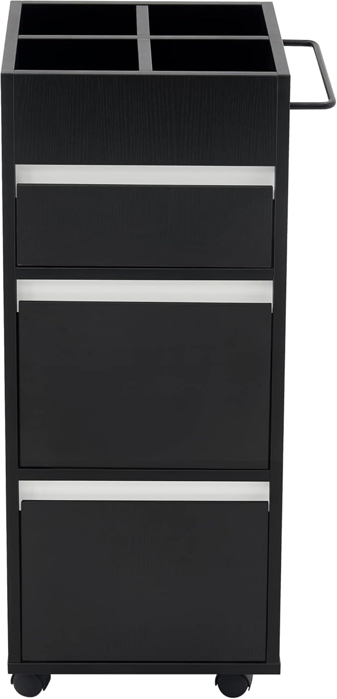 BarberPub Salon Trolley with Drawers Barber Cart Storage Cabinet Beauty Organizer Spa Equipment 2039 (Black)