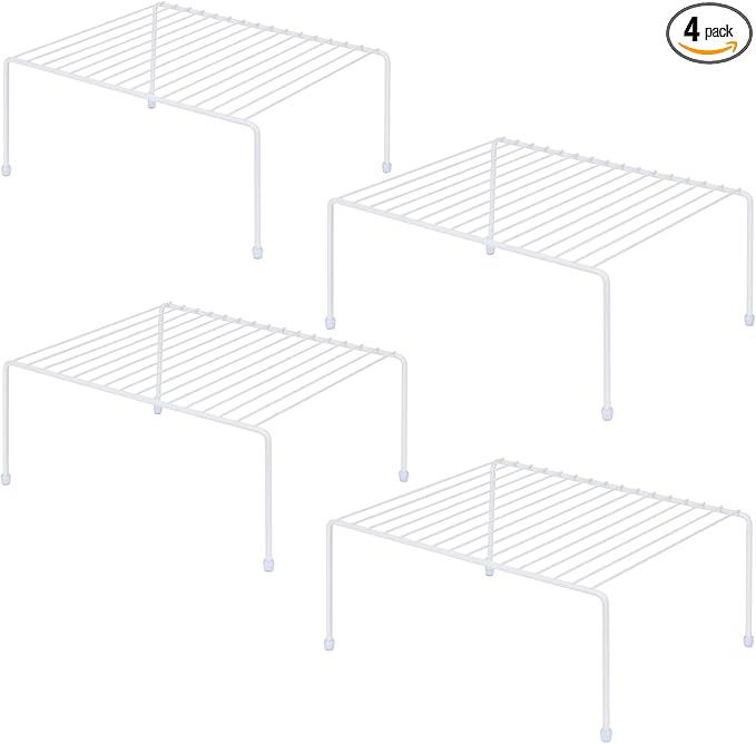 Medium (13.1 x 10.2 Inch) Cabinet Storage Shelf Rack, Shelves，Kitchen Counter and Cabinet Shelf, Storage Rack Organizer for Kitchen, Fridge, Cabinet, Bathroom Cupboard& Pantry (4, White)