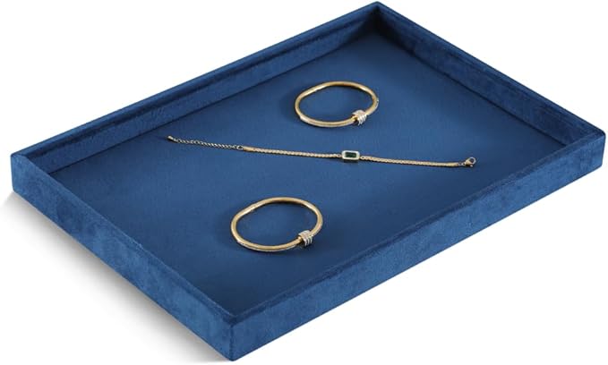 Velvet Stackable Jewelry Display Flat Tray For Ring Earring Necklace Bracelet, Bangle Pendant Storage Blank Plate, Shop Countertop Jewelry Dish Organizer (Blue)