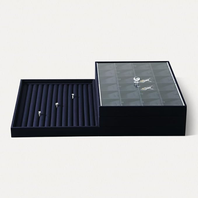 Acrylic Stackable Cover For Most 9.46" D x 13.79" W x 1.18" H Inch Jewelry Trays, Transperant Clear Dustproof Lid With Small Handle For Stackable Tray, Lid Size 9.06" D x 13.4" W x 0.75" H