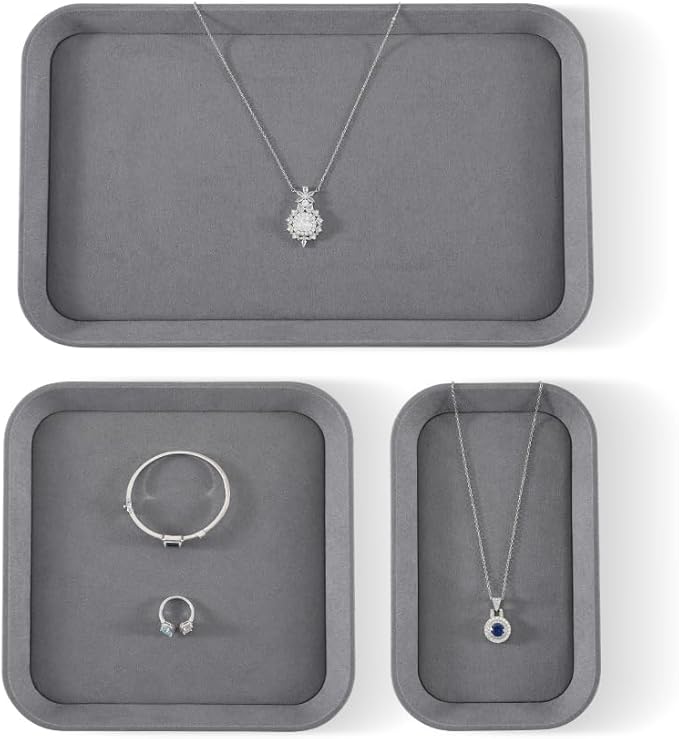 Jewelry Display,Yinbeini Microfiber Valet Tray,Luxury Jewelry Drawer Organizer,Premium Flat Tray,Grey Jewelry Tray