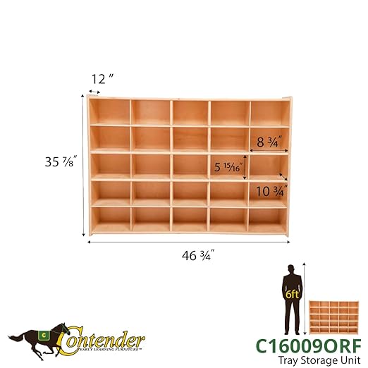 Contender 25 Cubby Storage Cabinet with Orange Trays, Kids Toys, Art and Craft Shelving Unit, Hardwood Shelf for Kindergarten, Homeschool [ Fully Assembled ]
