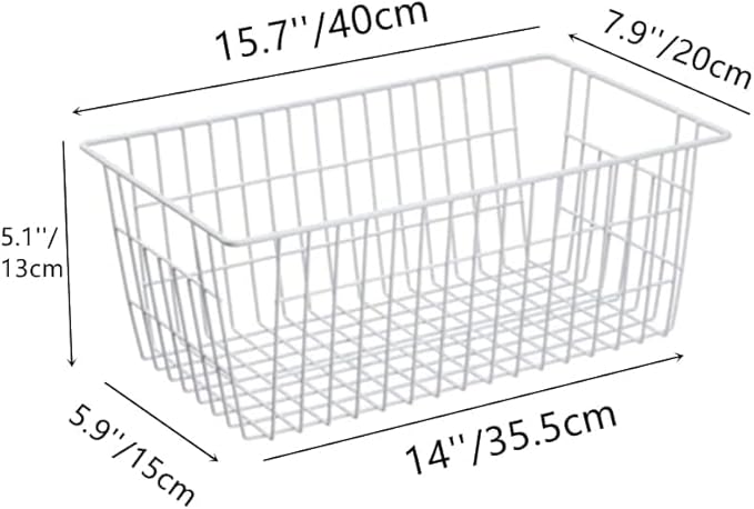 Wire Storage Basket Freezer Organizer Bins Food Storage Metal Baskets with Handles Pantry Organizer for Kitchen Freezer Cabinets Closet Bedroom Bathroom,Set of 4,White