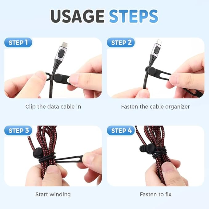 Data Cable Organizer,Multicolor Silicone Cable Ties,Reusable Cable Management Organizers,Multipurpose Elastic Cord Organizer For Bundling Earphone/Phone Charger/Computer Cords (10PCS)