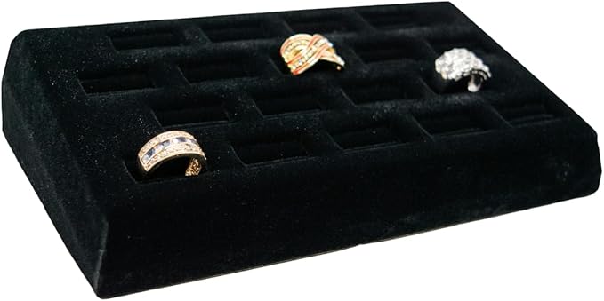 Novel Box 18-Slot Black Velvet Rings/Earrings/Cufflinks Holder Tray 8.25x4.5x1.75 Inches - Ring Holder Organizer for Selling or Personal Use - Jewelry Display Trays for Special Occasions