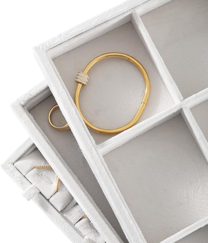 Velvet Stackable Jewelry Display Tray, 12 Grid Watch Bangle Bracelet Storage Tray, Makeup Drawer Insert Jewelry Shop Organizer Plate (White)