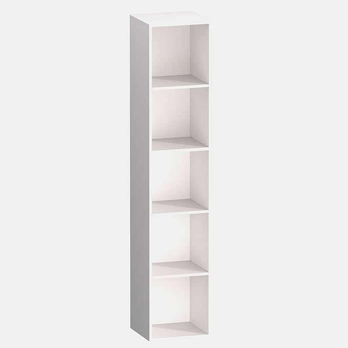 5 Cube Storage Organizer, 5 Tier Vertical Cube Bookcase Freestanding Storage Display Organizer for Home Office, Five Cubes Open Shelf Bookshelf (White, 5 Cube)
