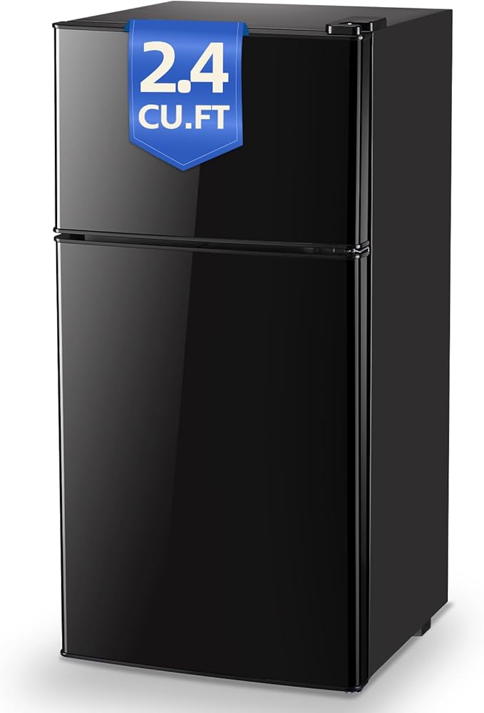 Tniy Personal Capacity Black Refrigerator with Freezer Double Door Mini Fridge Small Apartment Refrigerator with 7 Adjustable Temp Control