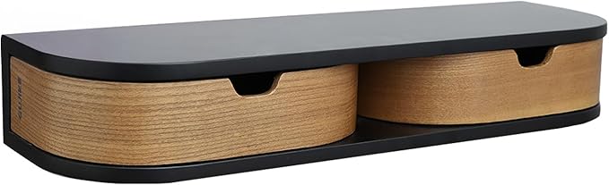 Floating Nightstand, Wall Mounted Bedside Shelf, Handmade Bedroom Furniture,21 Inch Bedside Table, Nightstand with Drawer (Black, Double Drawers)