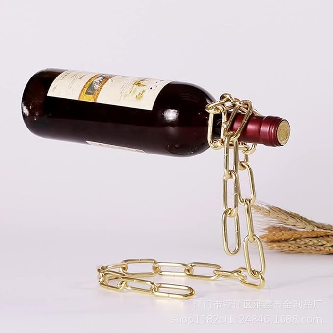 Magic Rope Wine Rack,Creative Metal Chain Suspension Floating Illusion Wine Rack Bottle,Magic Novelty Single Red Wine Bottle Stand for Bar&Home Decoration(Gold)