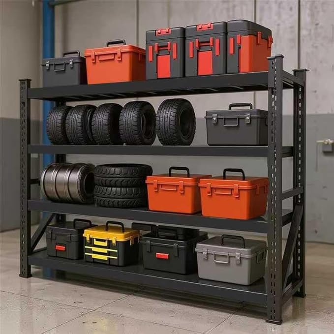 59" W Garage Shelving Heavy Duty, 4 Tier Metal Garage Shelves Adjustable Storage Shelving Unit for Garage, Warehouse, Industrial Shelves