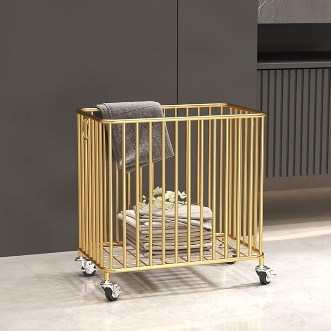 Easyars Rolling Laundry Hamper with Wheels,Large-size Metal Laundry Basket Cart,Clothes or Linen Storage Organize Hamper Bin for Living Room,Bathroom,Closet or Children Bedroom,Gold