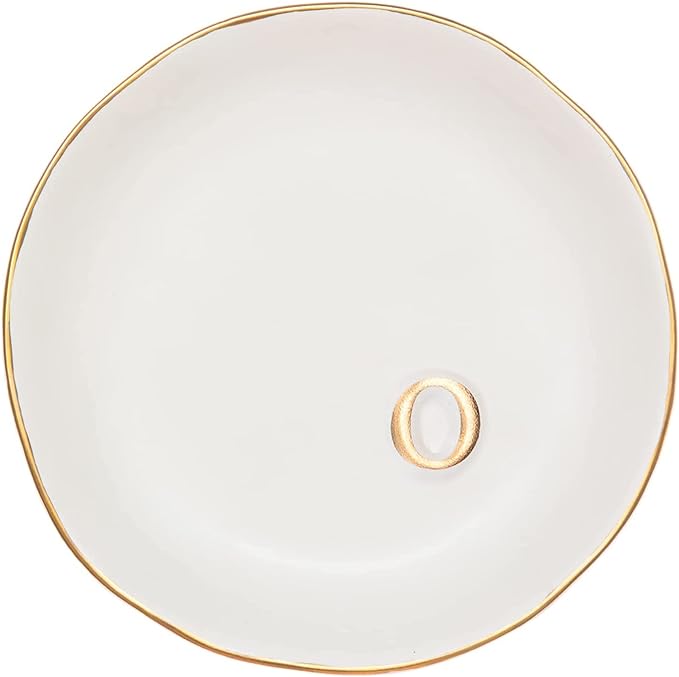 COLLECTIVE HOME - Ceramic Jewelry Tray, Decorative Trinket Dish for Rings Earrings Necklaces Bracelet Watch Keys, Birthday Mother's Day Christmas Gift for Women, 4.75", White Surface (O)