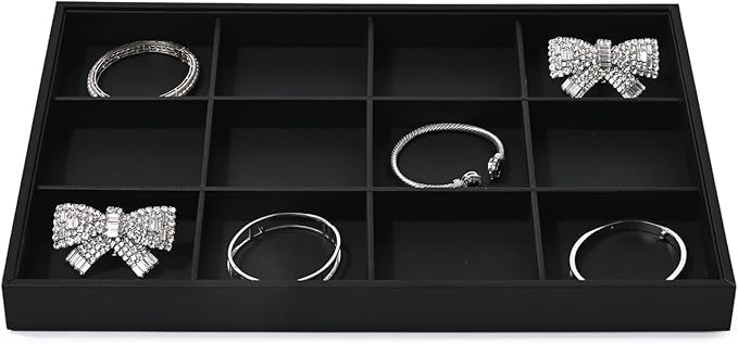 Black PU Leather Jewelry Display Flat Tray Ring Necklace Watch Organizer Display Tray (1 grid)